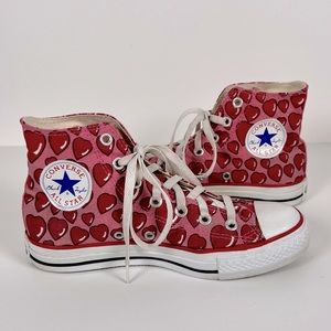 Converse pink/red heart high tops-women’s size 7
